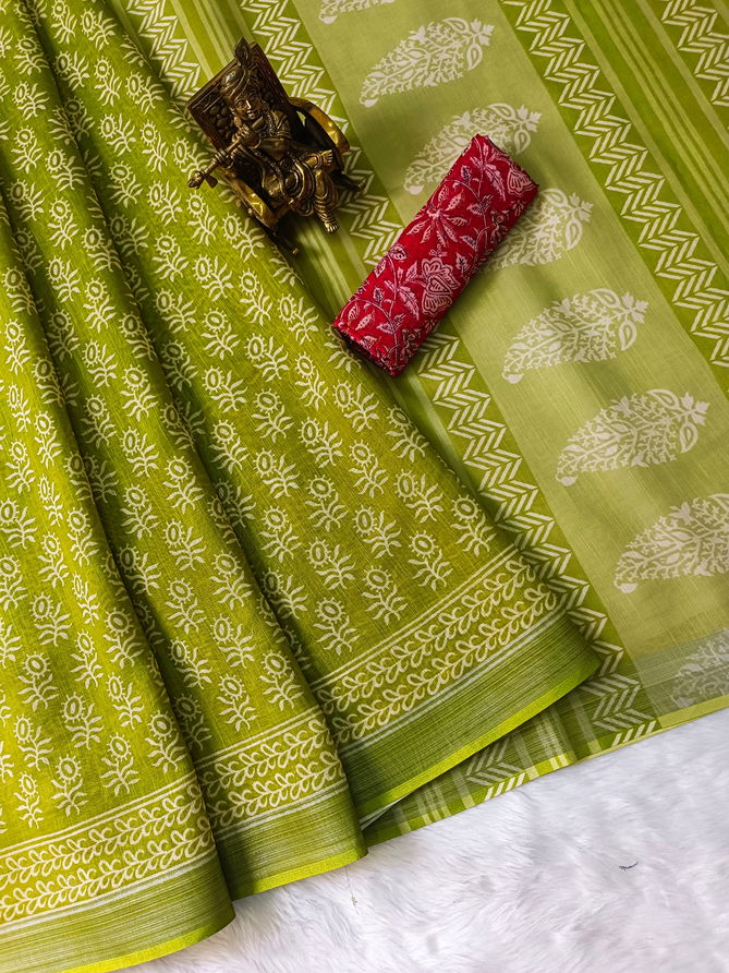 VK 4251 Silver Jari Patta Linen Printed Sarees Wholesale Shop In Surat